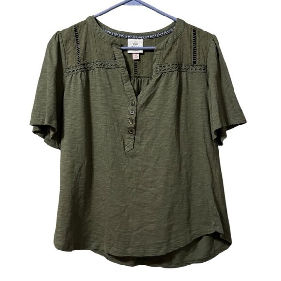 Knox Rose Women Size Medium Shirt‎ Green Embroidered Cotton Blend Peasant Hippie - Picture 1 of 11